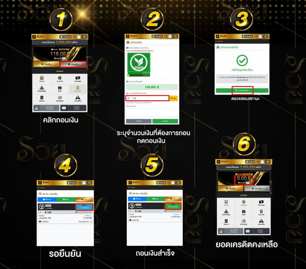 วิธีและขั้นตอน ถอนเงินออกจากระบบ บนเว็บ RUAY